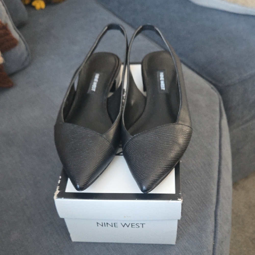 Nine West Black Pointed Toe Slingback Heels